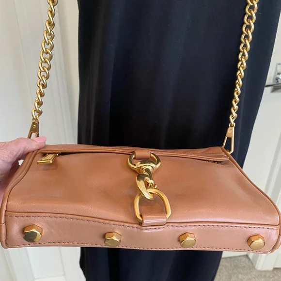 Rebecca Minkoff Mini MAC Desert Tan Leather Crossbody Bag with Gold Chain Strap - Picture 4 of 16
